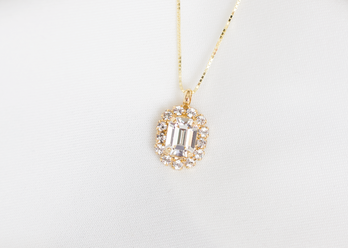 Sparkling Mini Cambridge Necklace, jewelry designed and made by Sarah Gauci in Malta. 925 Sterling Silver base Chain, 24K Gold Plated. Crystal Clear.