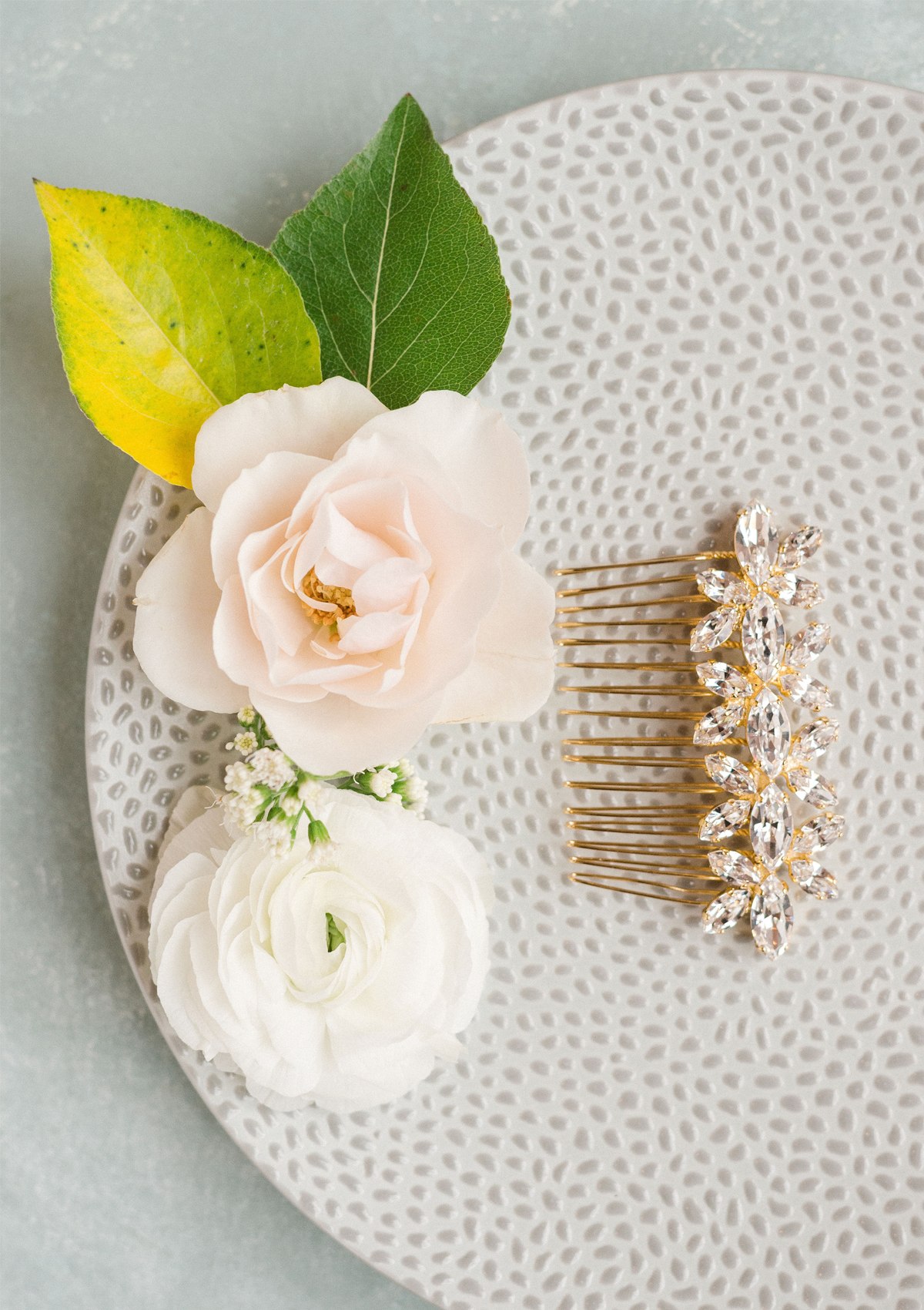 Stella Bridal Comb, jewelry designed and made by Sarah Gauci in Malta. 24K Gold Plated.