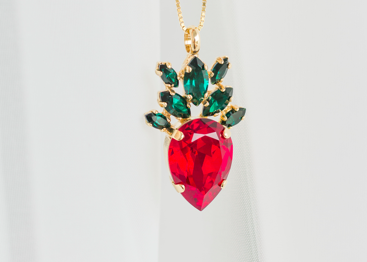 Frawla necklace, almost good enough to eat, jewelry designed and made by Sarah Gauci in Malta. 24K Gold Plated. 16 Inch Sterling Silver + Gold Plated Chain. 