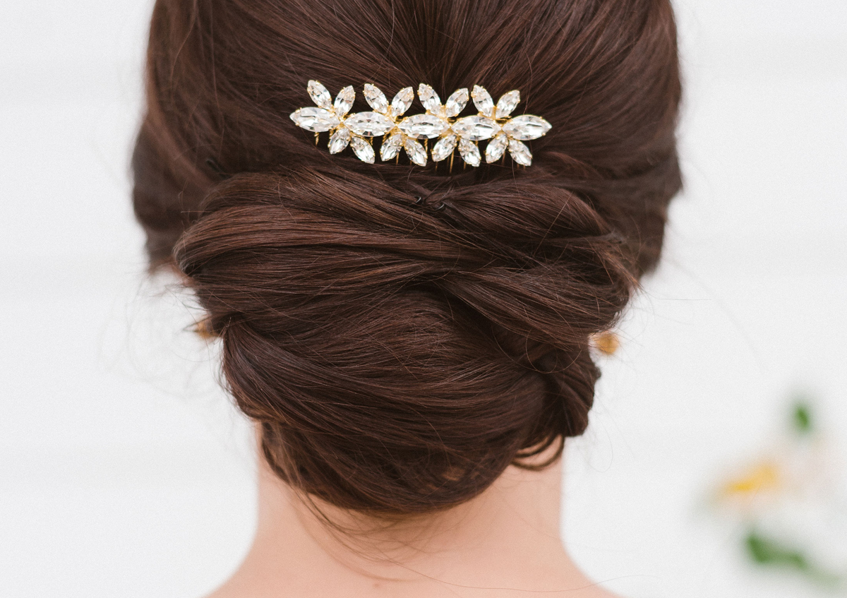 Stella Bridal Comb, jewelry designed and made by Sarah Gauci in Malta. 24K Gold Plated.