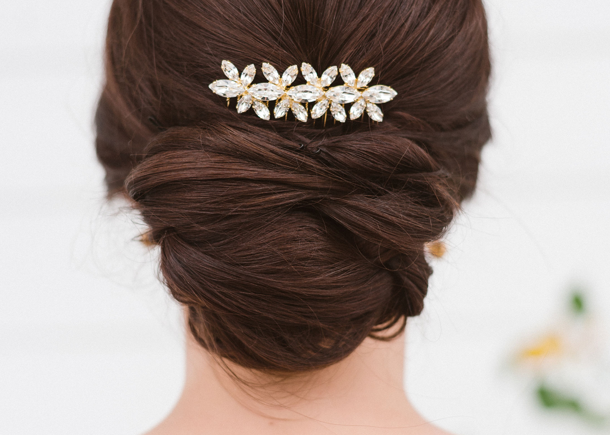 Stella Bridal Comb, jewelry designed and made by Sarah Gauci in Malta. 24K Gold Plated.