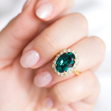 Diana Ring, jewelry designed and made by Sarah Gauci in Malta. Emerald. Gold or Rose gold plated. 