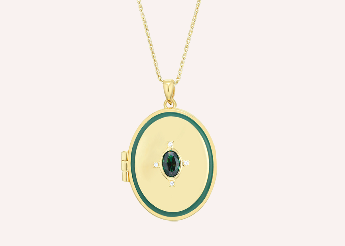 Emerald Green Heirloom Locket, Gold Locket Necklace