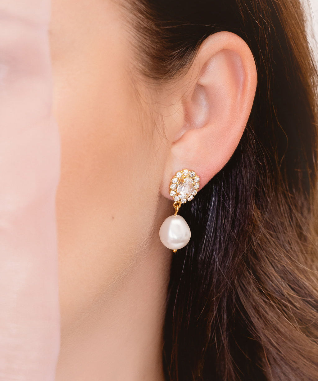 Pearl & Crystal Wedding Earrings by Sarah Gauci