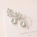 Crystal Silver Leaf Drop Stud Crystal Earrings by Sarah Gauci Wedding Jewelry