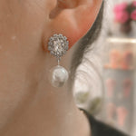 Pearl Bridal Earrings in Silver with Crystals by Sarah Gauci Jewelry Malta