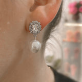 Pearl Bridal Earrings in Silver with Crystals by Sarah Gauci Jewelry Malta