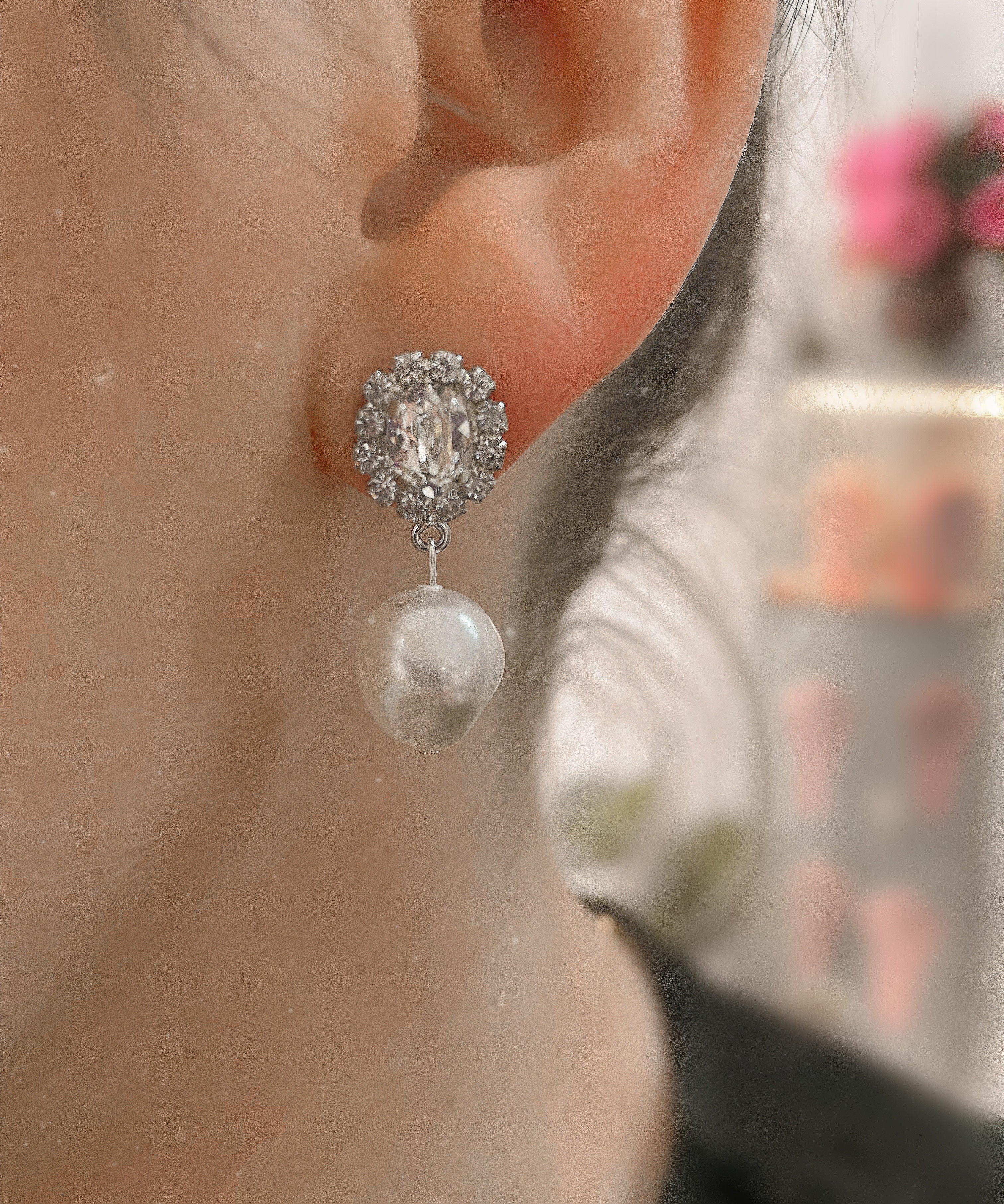 Pearl Bridal Earrings in Silver with Crystals by Sarah Gauci Jewelry Malta