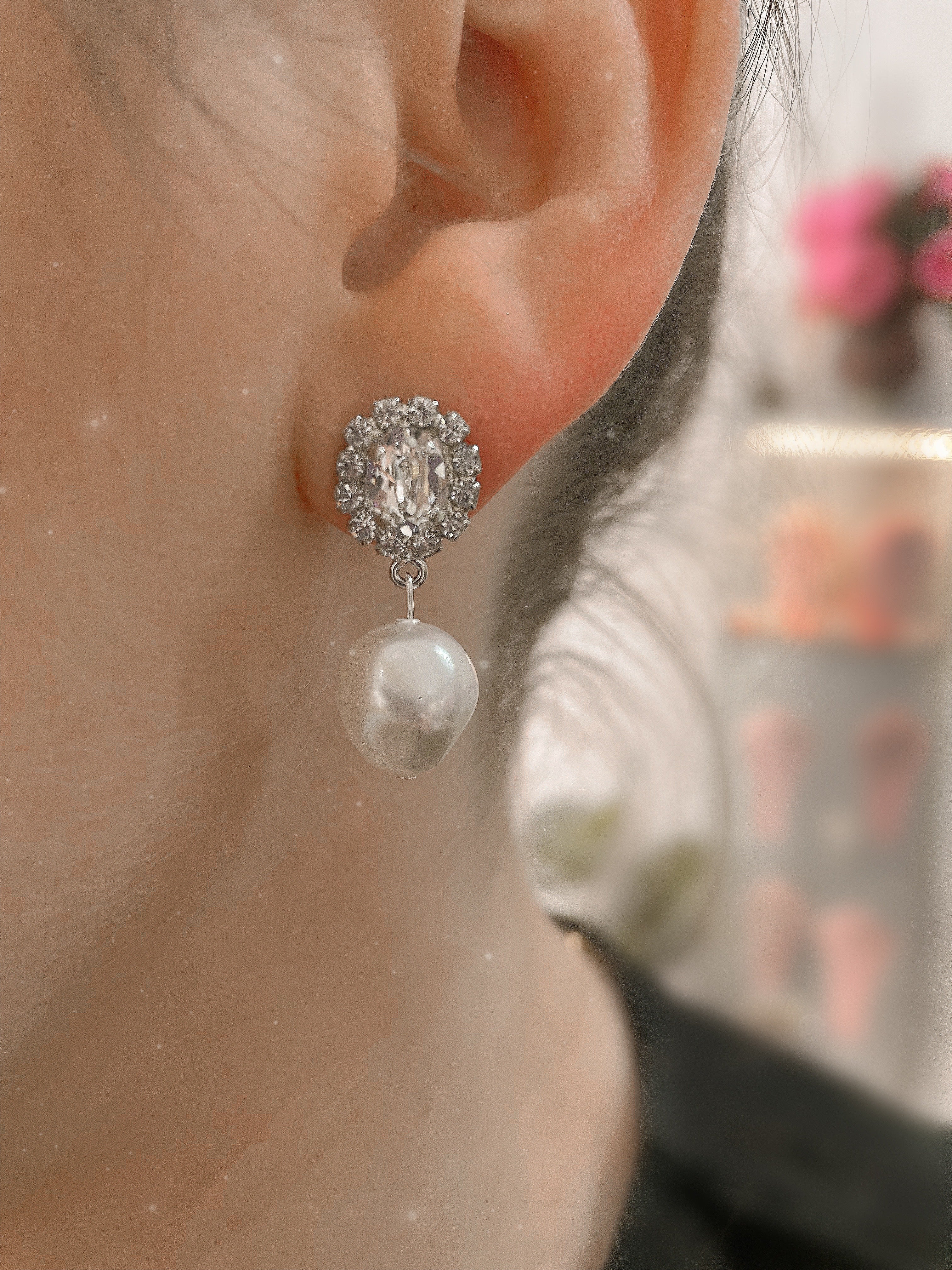 Pearl Bridal Earrings in Silver with Crystals by Sarah Gauci Jewelry Malta