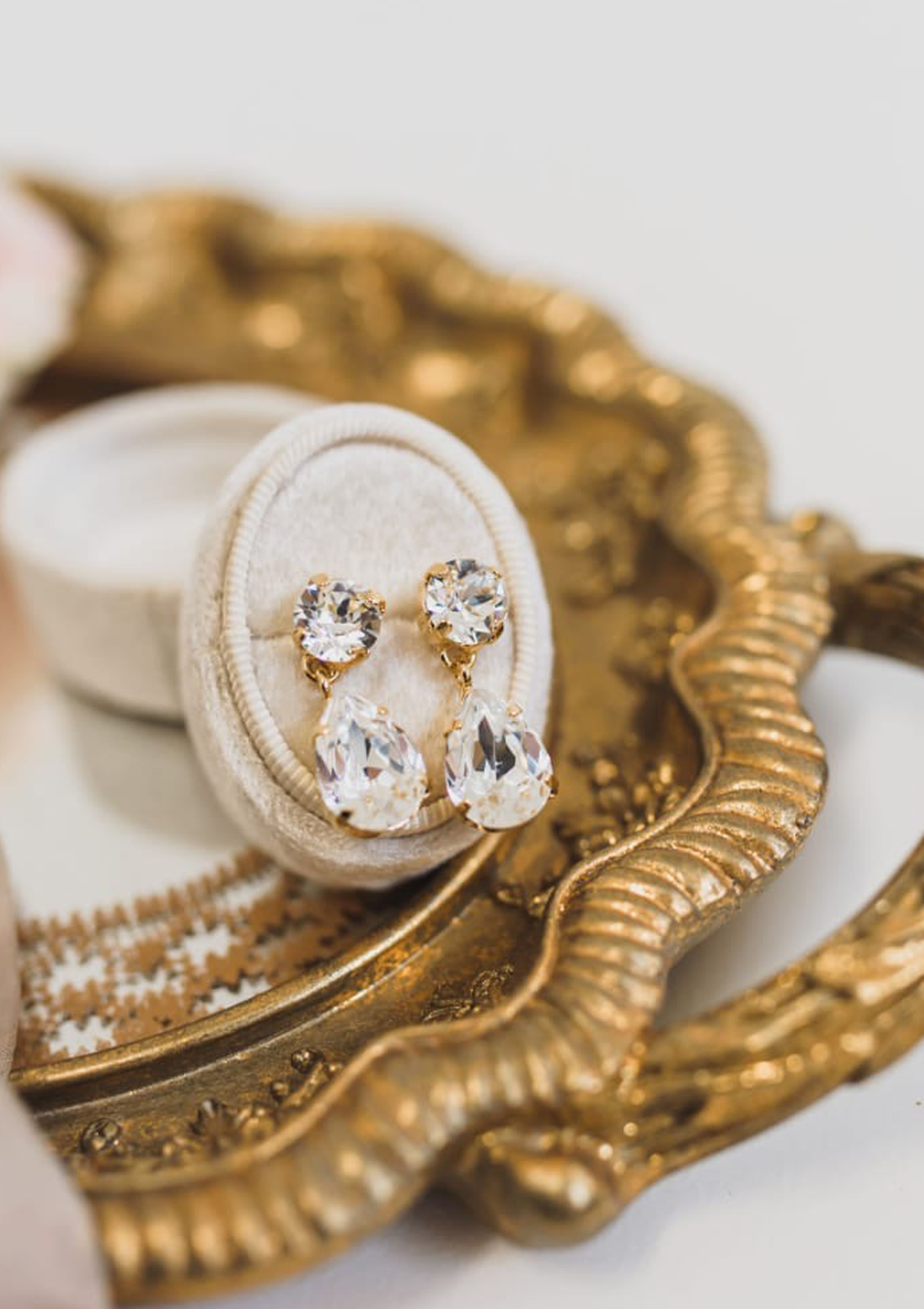 Gold Plated Bridal teardrop Earrings in crystal