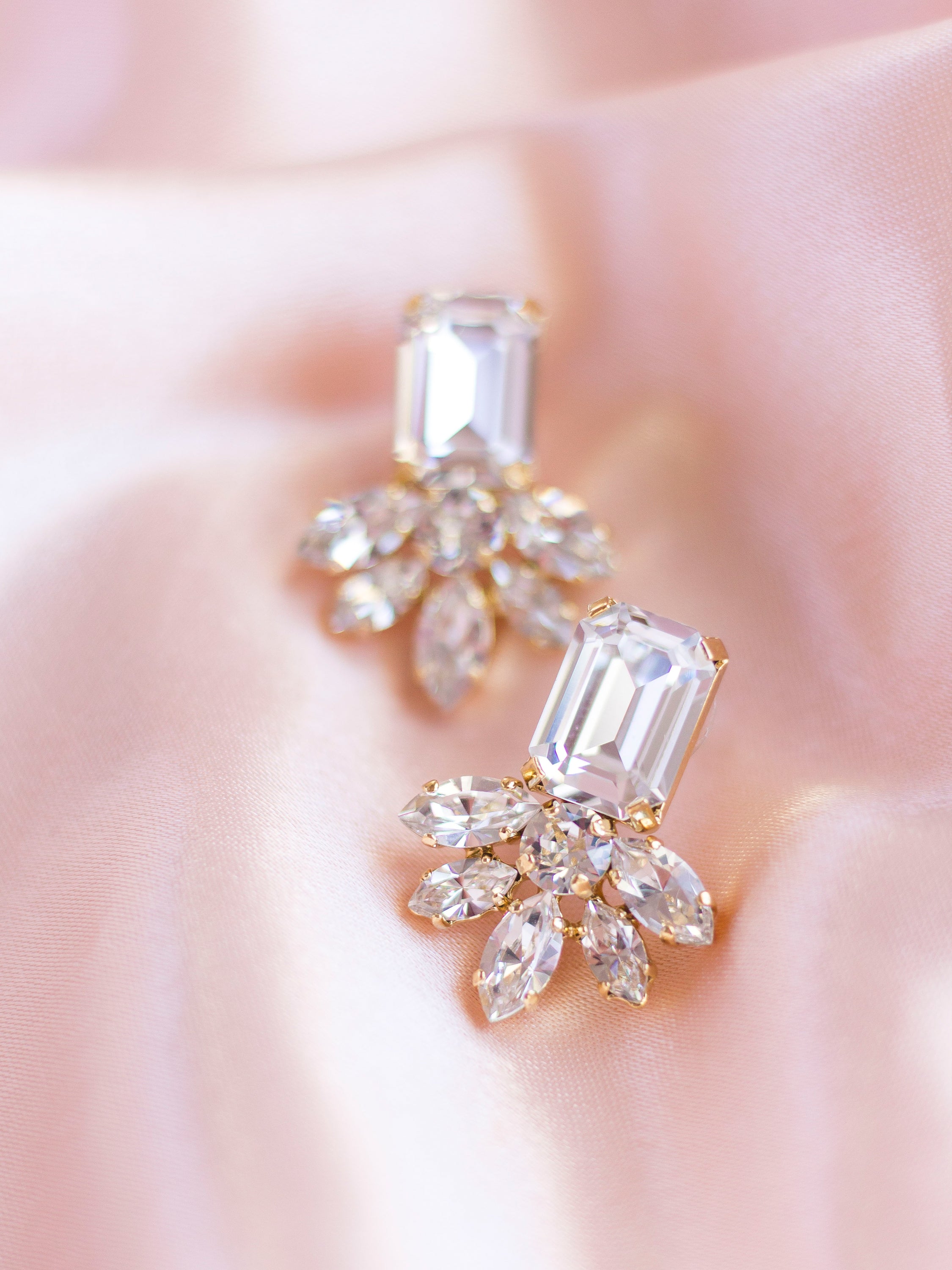 Kensington womens stud earrings for Malta & European Weddings, jewelry designed and made by Sarah Gauci in Malta. 18K Gold Plated Brass.