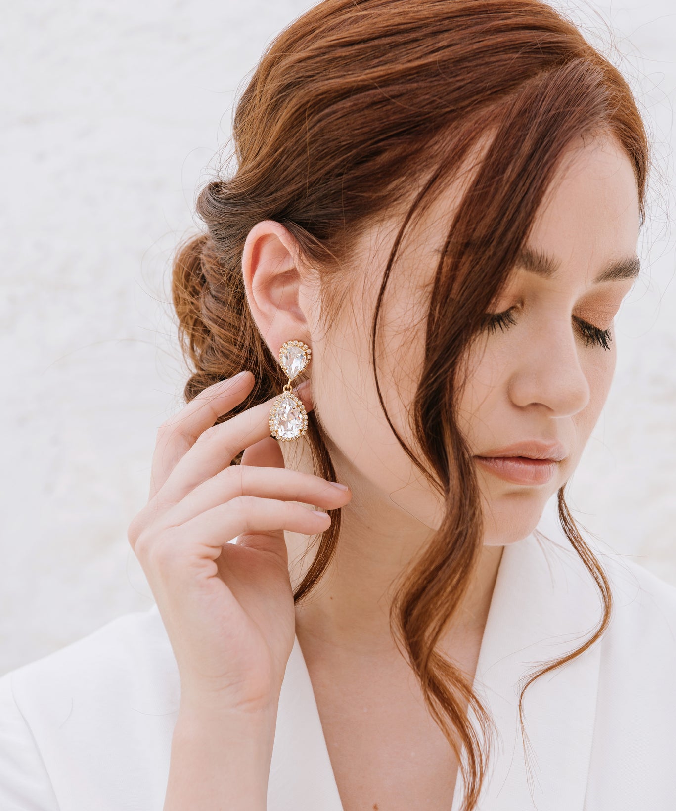 Teardrop Gold Statement Bridal Earrings Malta Sarah Gauci