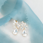 Crystal Silver Leaf Drop Stud Crystal Earrings by Sarah Gauci Wedding Jewelry