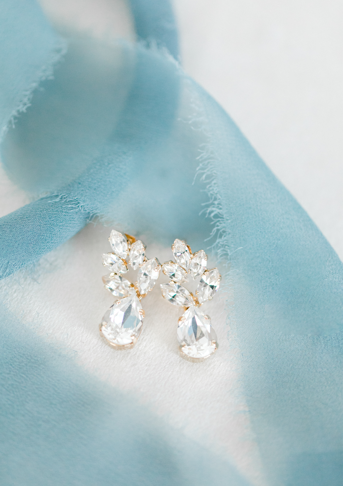 Crystal Silver Leaf Drop Stud Crystal Earrings by Sarah Gauci Wedding Jewelry